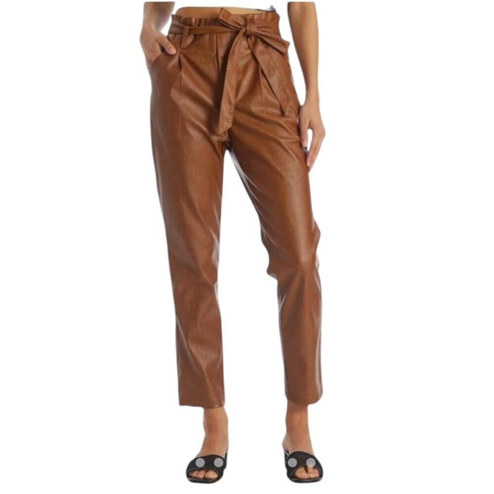 Lucy Paris Faux Leather Paperbag High Waist Ankle Pants Cognac NEW Medium